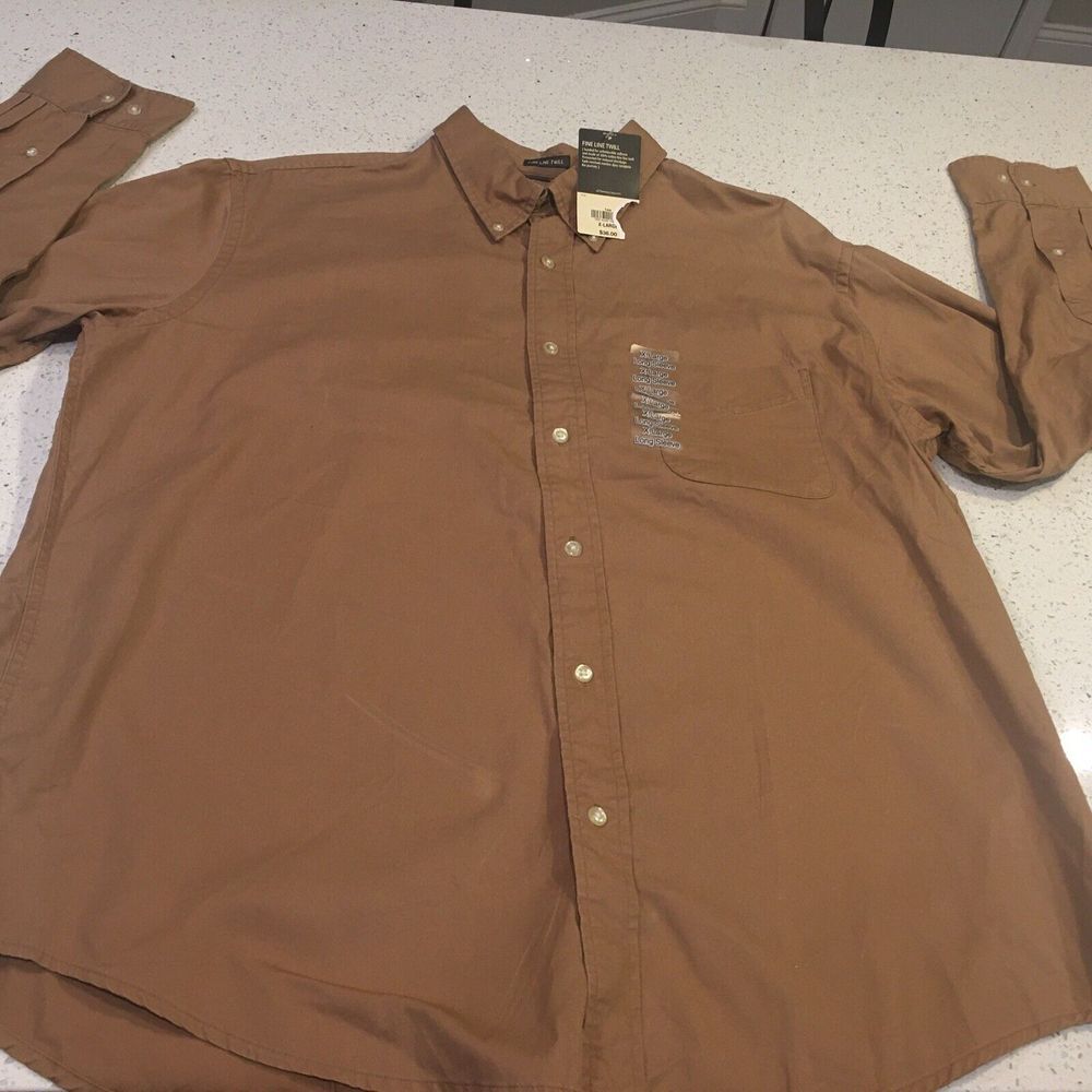 St Johns Bay Shirt Mens XL Button Up Long Sleeve Fine Line Twill  Brown
